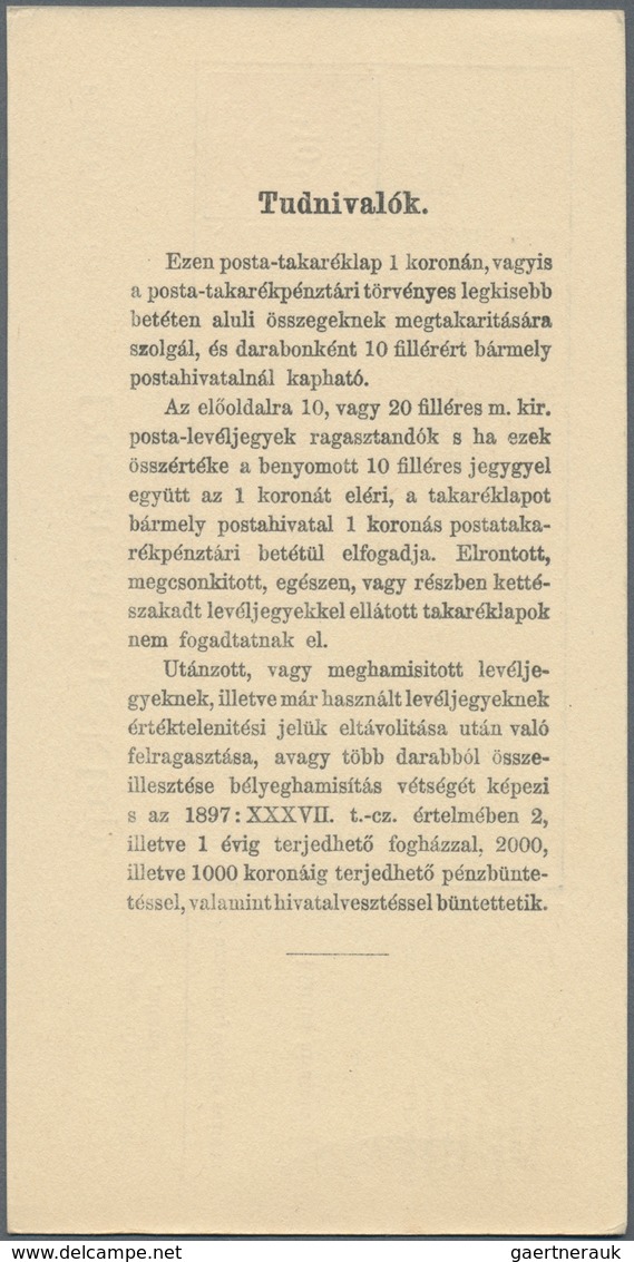 Ungarn - Ganzsachen: 1886/1916, 7 different postal stationery post savings cards 5 f, 10 f red, 10 f
