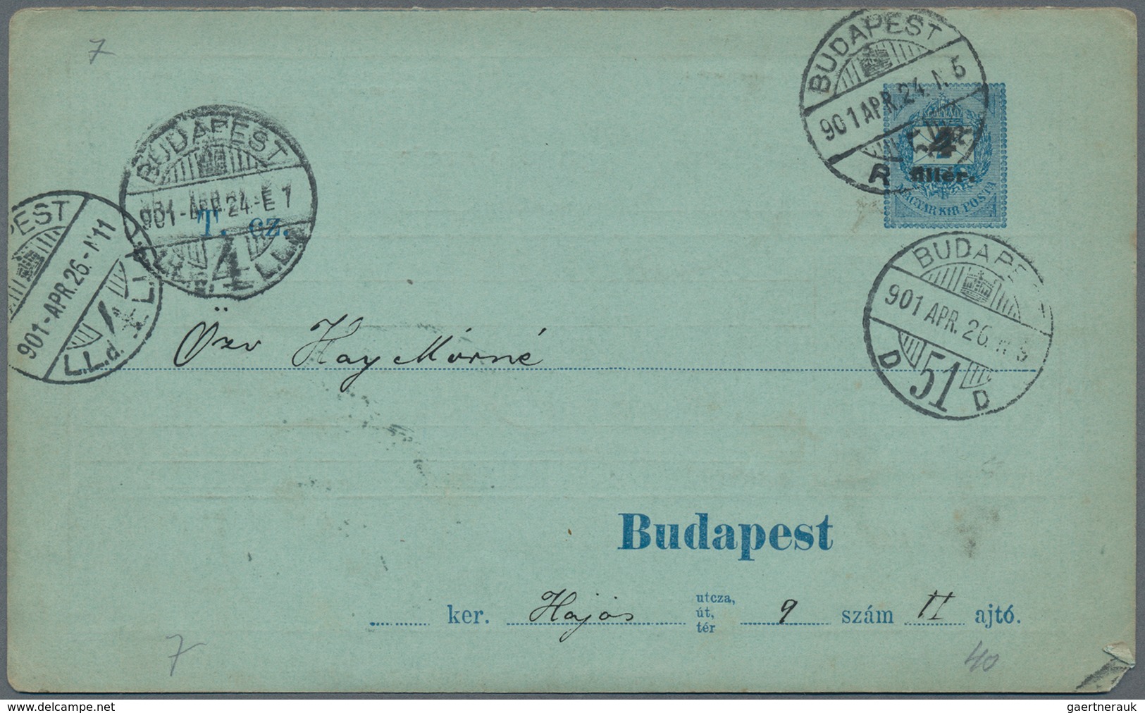 Ungarn - Ganzsachen: 1897/1910, Four Postal Stationery Address Change Response Cards In Budapest, Us - Ganzsachen