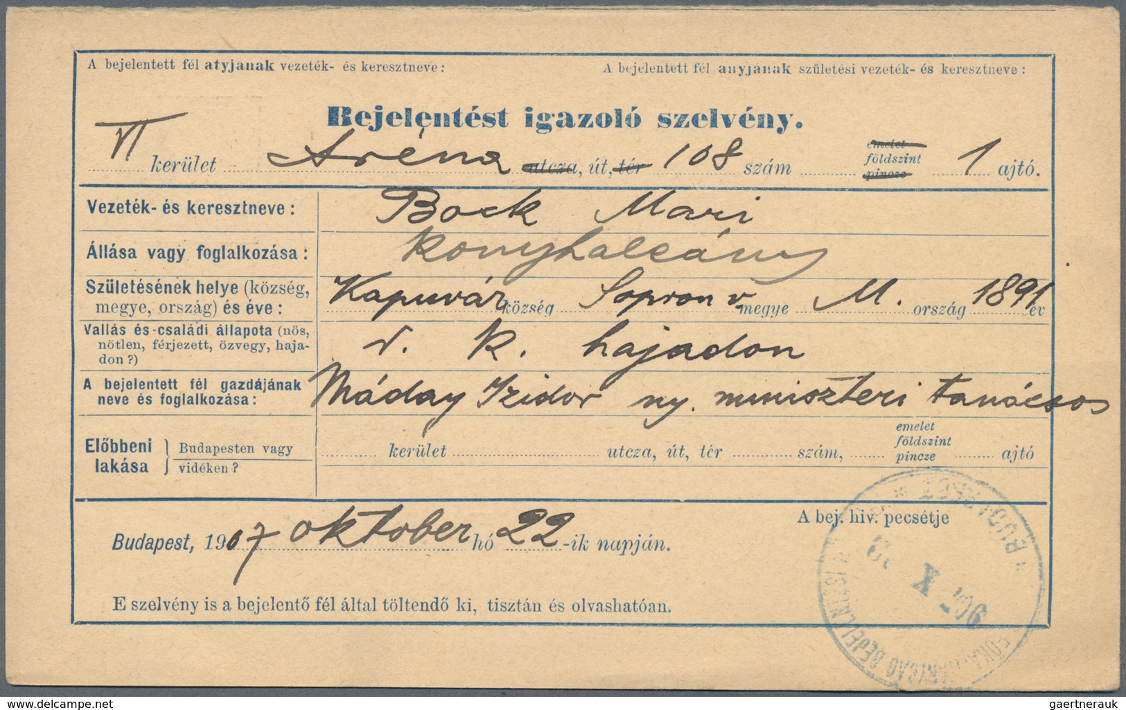 Ungarn - Ganzsachen: 1897/1910, four postal stationery address change response cards in Budapest, us