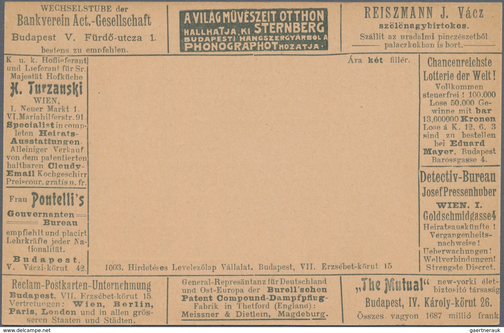 Ungarn - Ganzsachen: 1900, 5 Filler Green Postal Stationery Postcard With Very Rare Advertising Prin - Postal Stationery