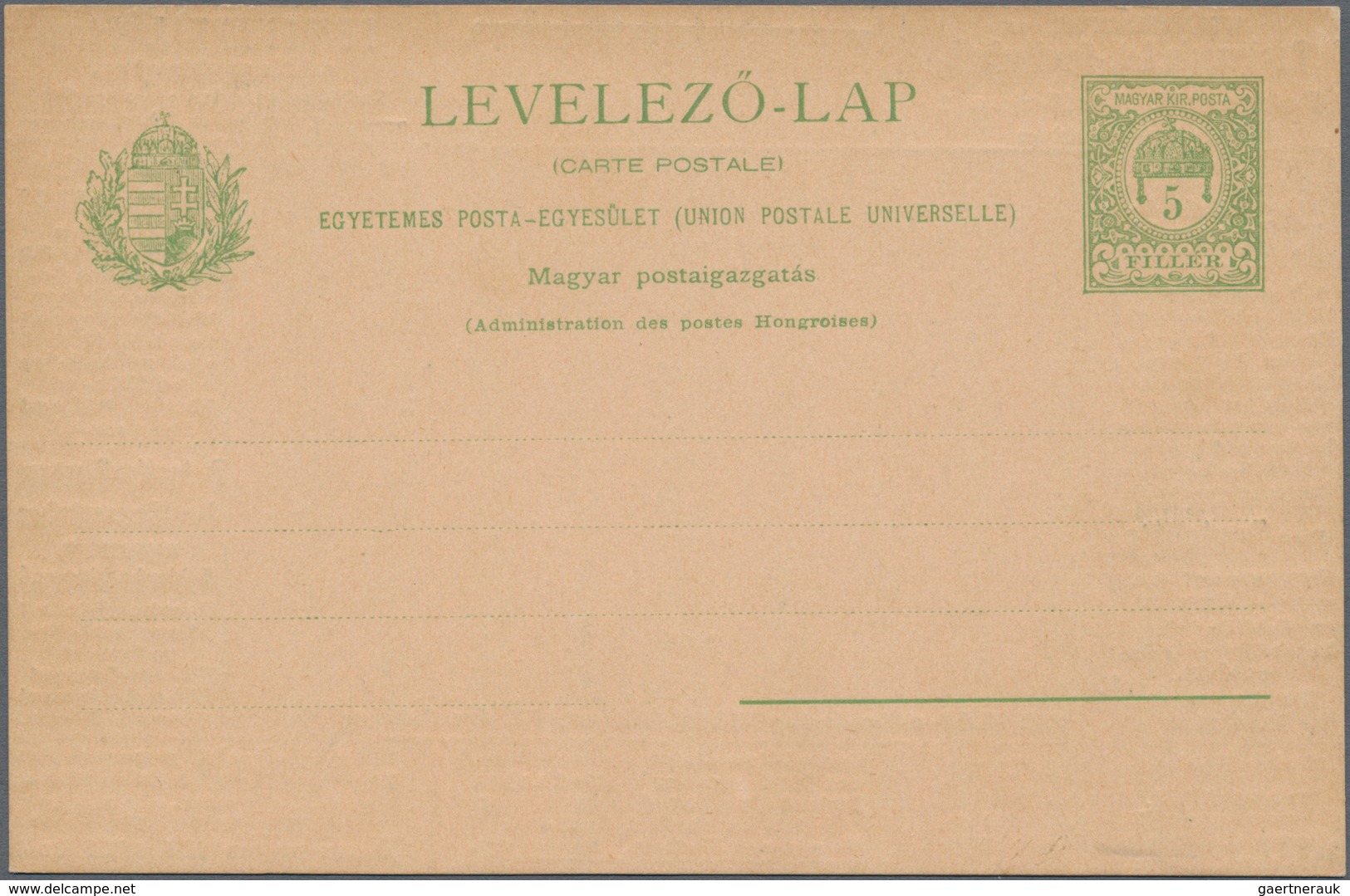 Ungarn - Ganzsachen: 1900, 5 Filler Green Postal Stationery Postcard With Very Rare Advertising Prin - Postwaardestukken