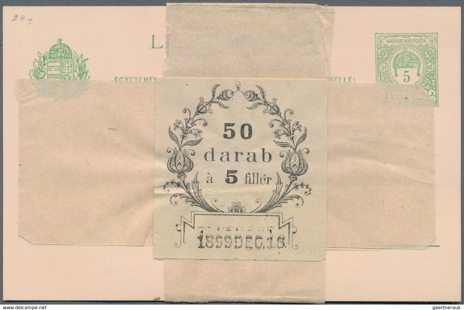 Ungarn - Ganzsachen: 1900, 5 F Green On Rose Postal Stationery Card Unused + "50 Darab à 5 F 1899DEC - Postwaardestukken