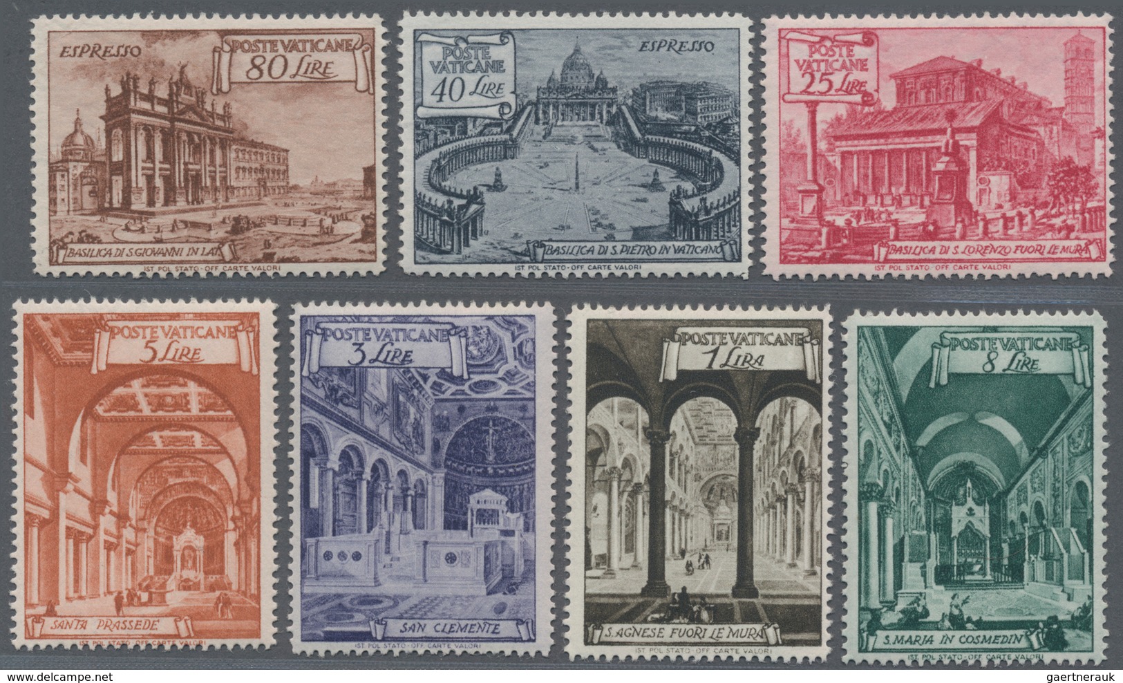 Vatikan: 1948: Basilika Series, ESSAYS/PROOFS In Different Values Then Later Issued. 11 Values, 1 L - Unused Stamps