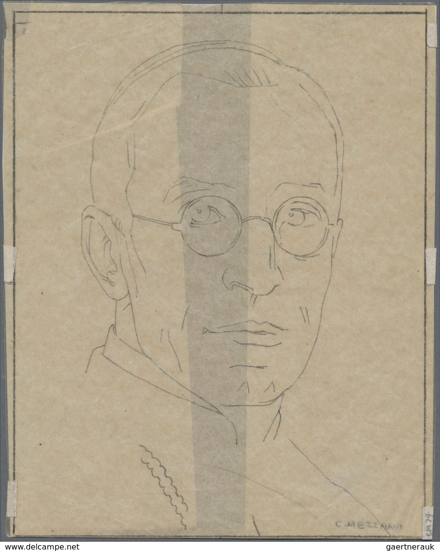 Vatikan: 1949 (ca). Hand Drawn Portrait Sketch Of Pope Pius XII, Format 180x140 Mm (ca), Signed C. M - Ongebruikt