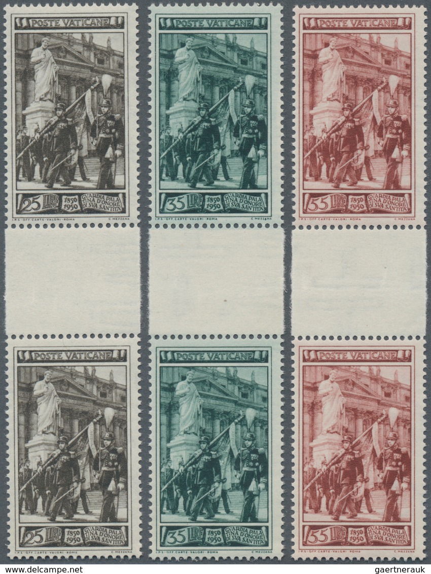 Vatikan: 1950, 100 Jahre Palatingarde, Drei Tadellose Zwischenstegpaare Postfrisch, Sehr Selten Und - Unused Stamps