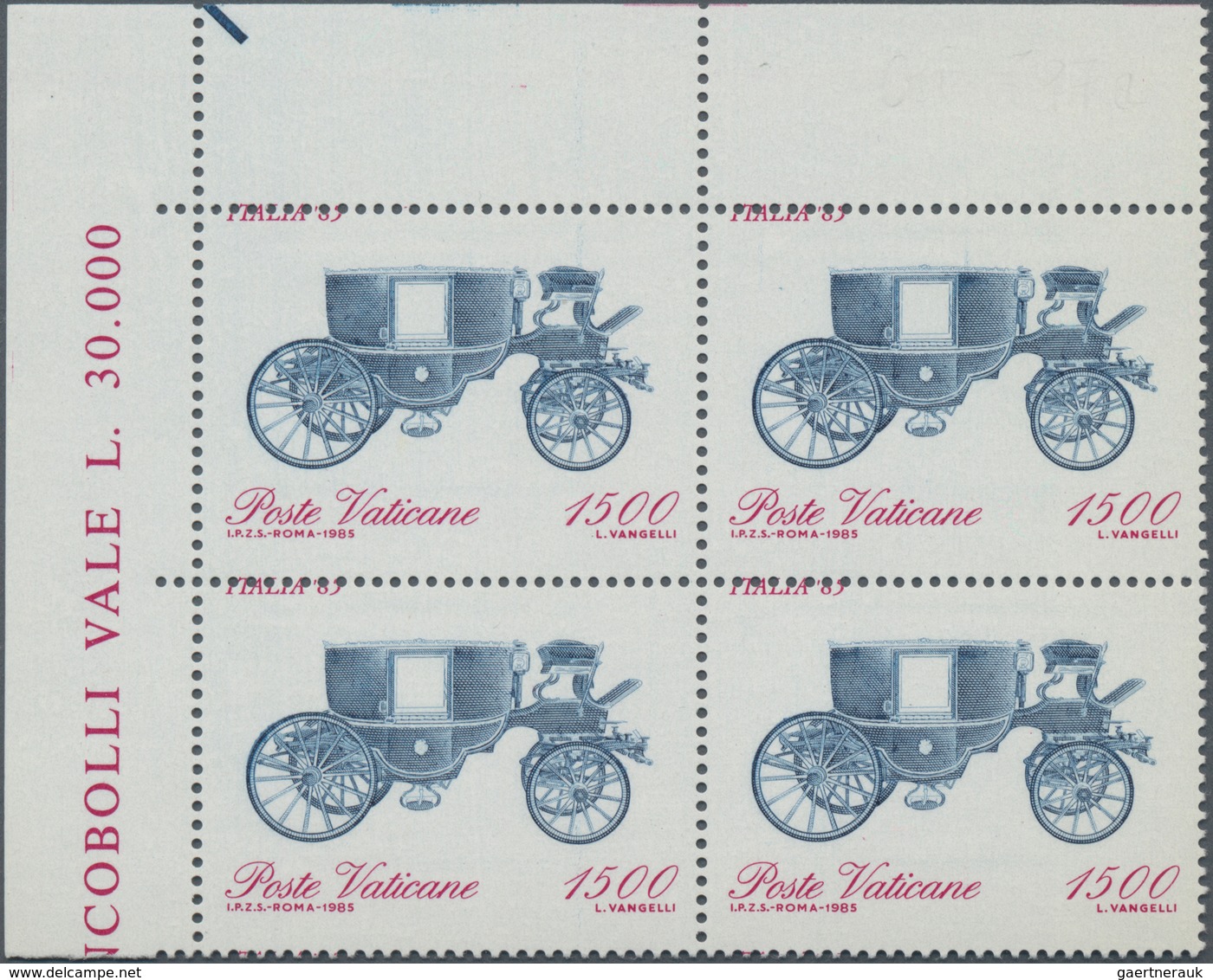 Vatikan: 1985, International Stamp Exhibition Italia’85 In Rome 1.500l. ‚historic Coach In Vatican M - Unused Stamps