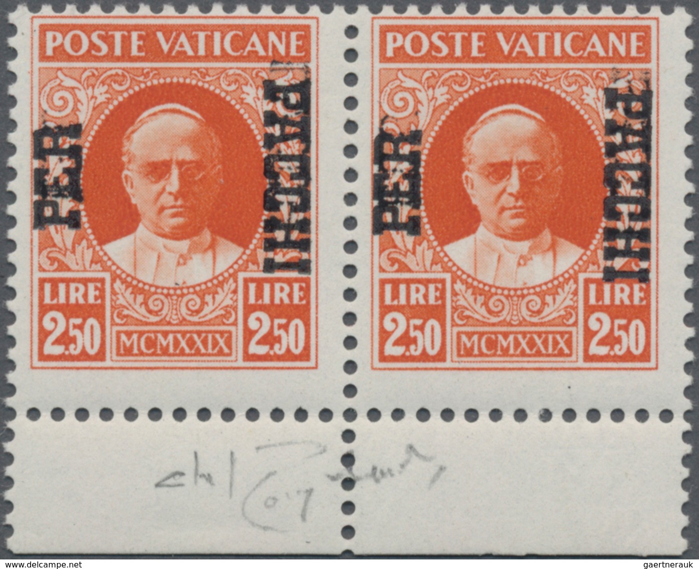 Vatikan - Paketmarken: 1931, Parcel Post Pope Pius XII. 2.50l. Orange-red With DOUBLE OVERPRINT ‚PER - Paketmarken