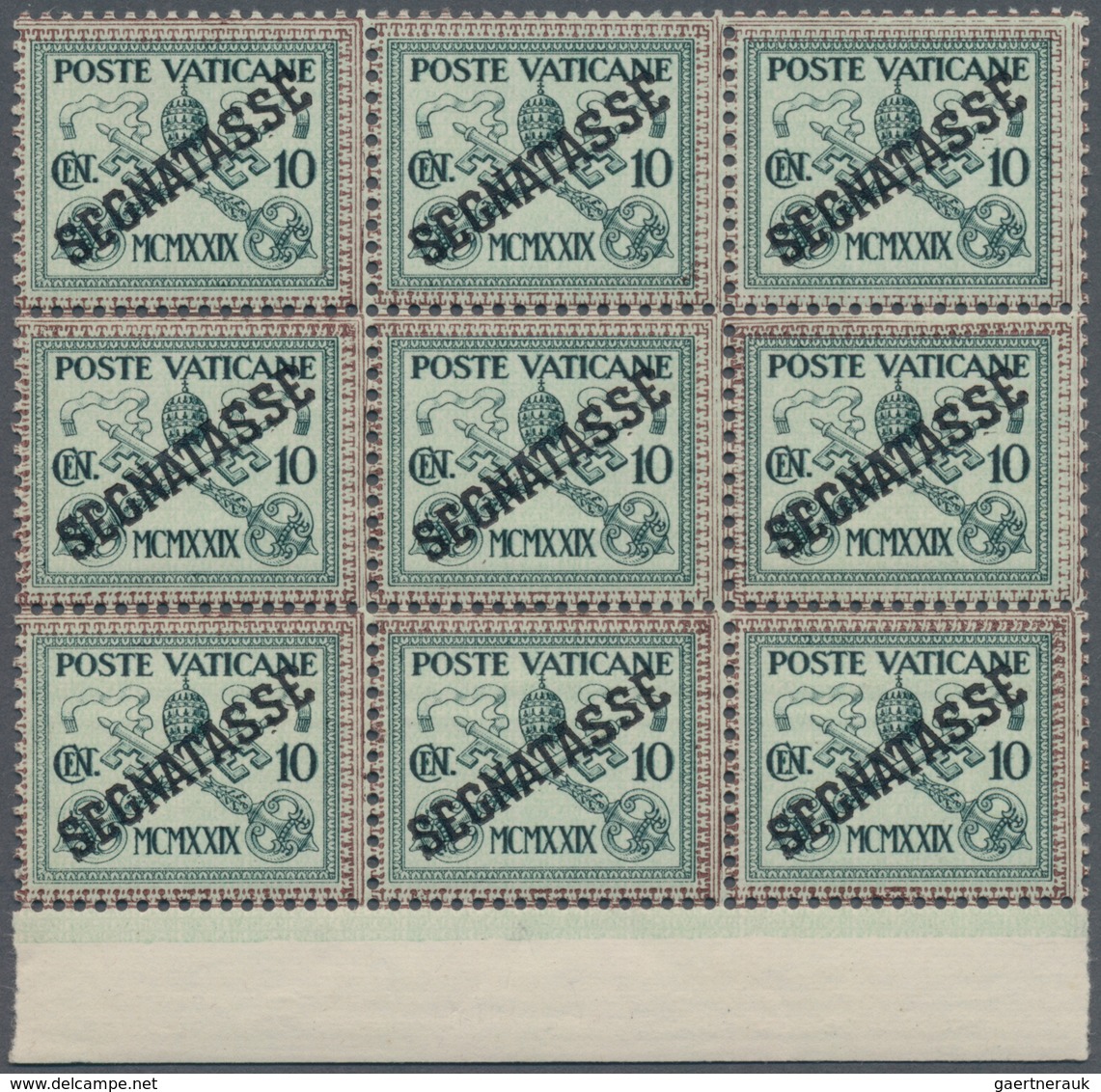 Vatikan - Portomarken: 1931, 10 C Dark-green/light-green In Block Of Six, Mint Never Hinged, Signed - Strafport