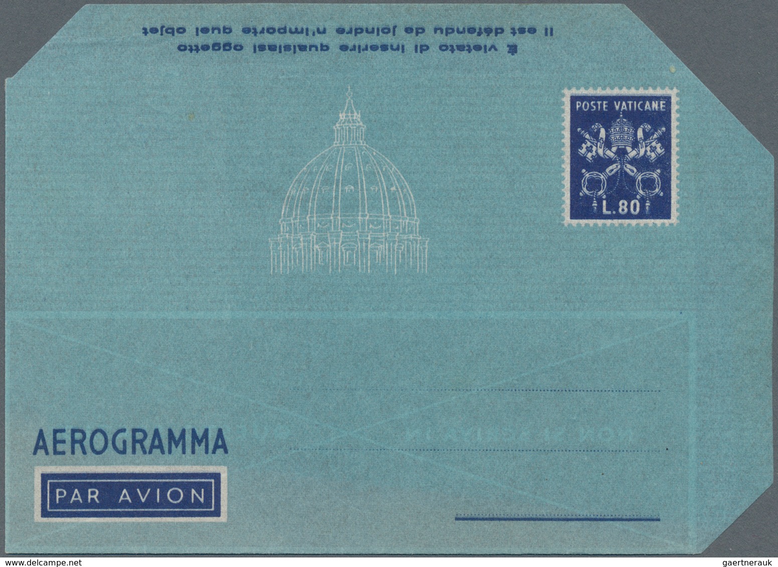 Vatikan - Ganzsachen: 1952, Airletter L. 80 "AEROGRAMMA" Blue, Unused, Two Varieties: (1) Missing In - Postwaardestukken