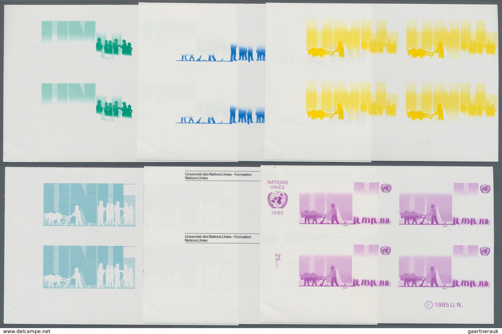 Vereinte Nationen - Genf: 1985. Progressive Proof (6 Phases) In Corner Blocks Of 4 For The 50c Value - Ongebruikt