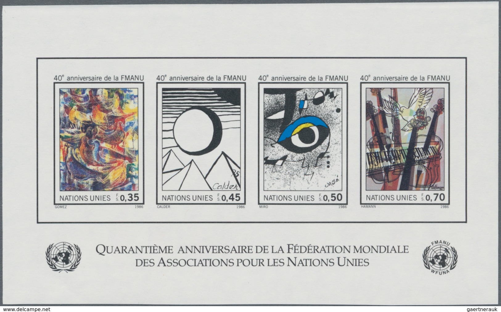 Vereinte Nationen - Genf: 1986, Blockausgabe 40 Jahre Weltverband Der Gesellschaft Für Die UN (WFUNA - Ungebraucht