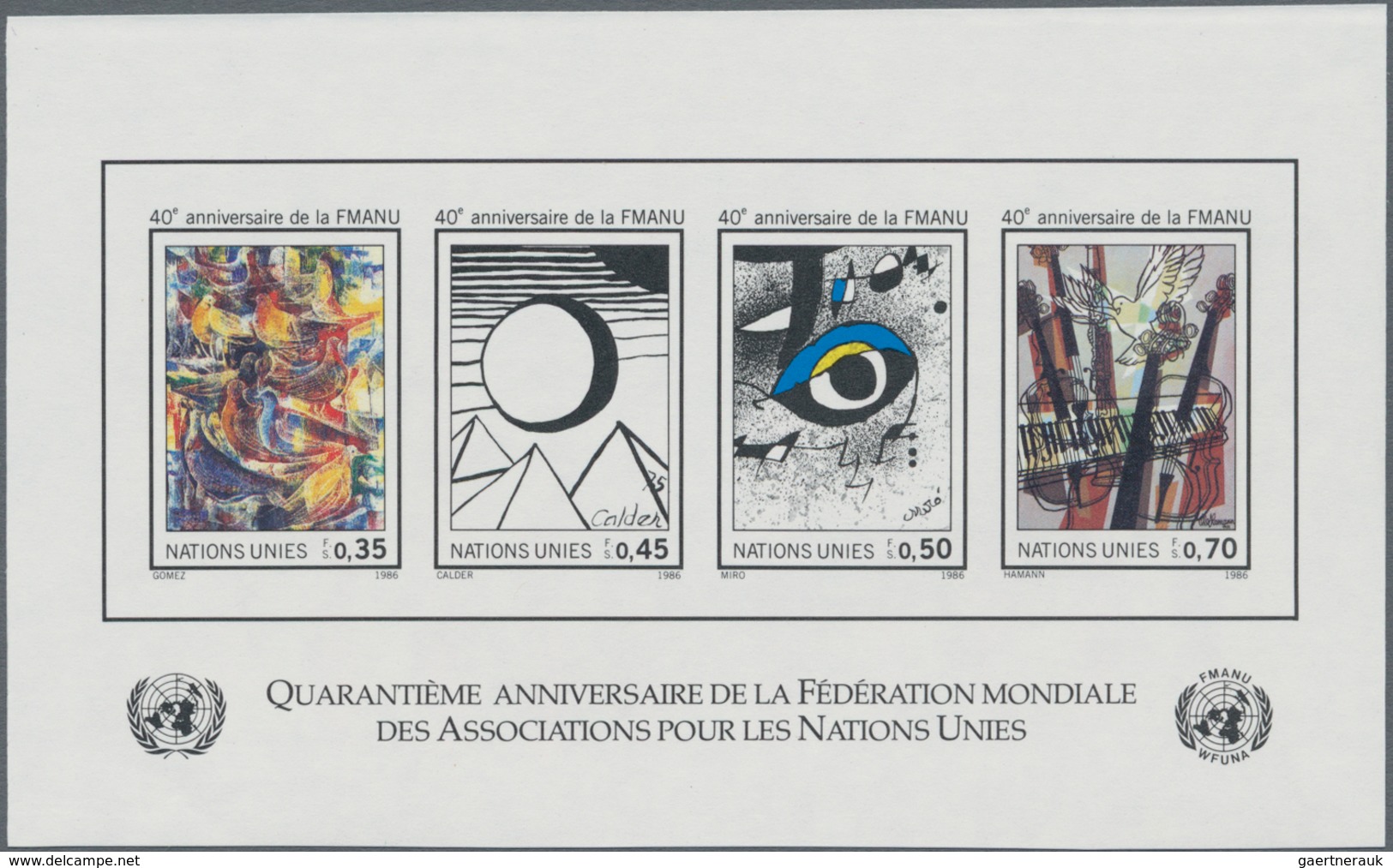 Vereinte Nationen - Genf: 1986, Blockausgabe 40 Jahre Weltverband Der Gesellschaft Für Die UN (WFUNA - Unused Stamps