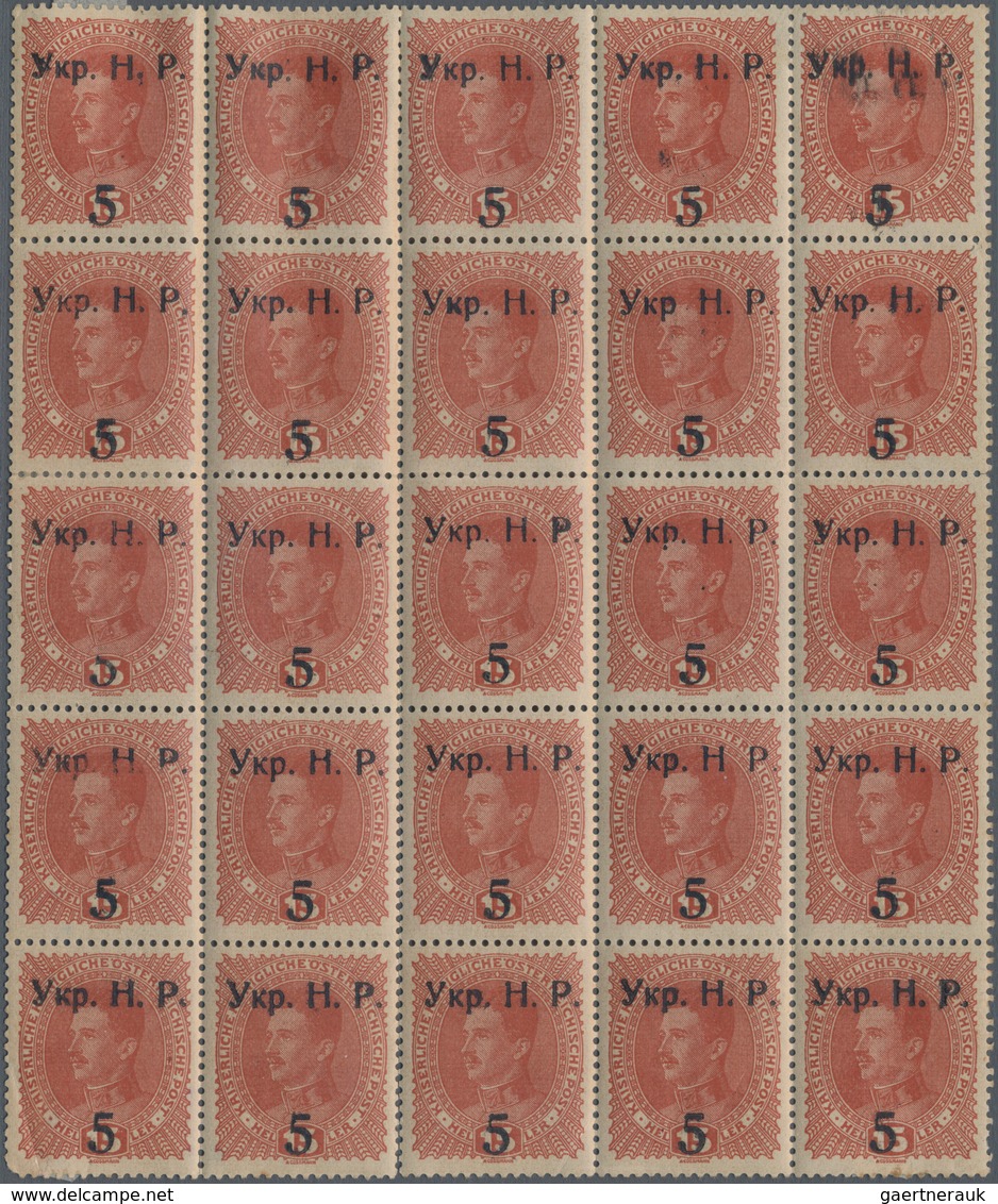 Westukraine: 1918, 5 On 15 H, Complete Sheet (very Strongly Separated), Mostly MH, Very Rare. Differ - Oekraïne