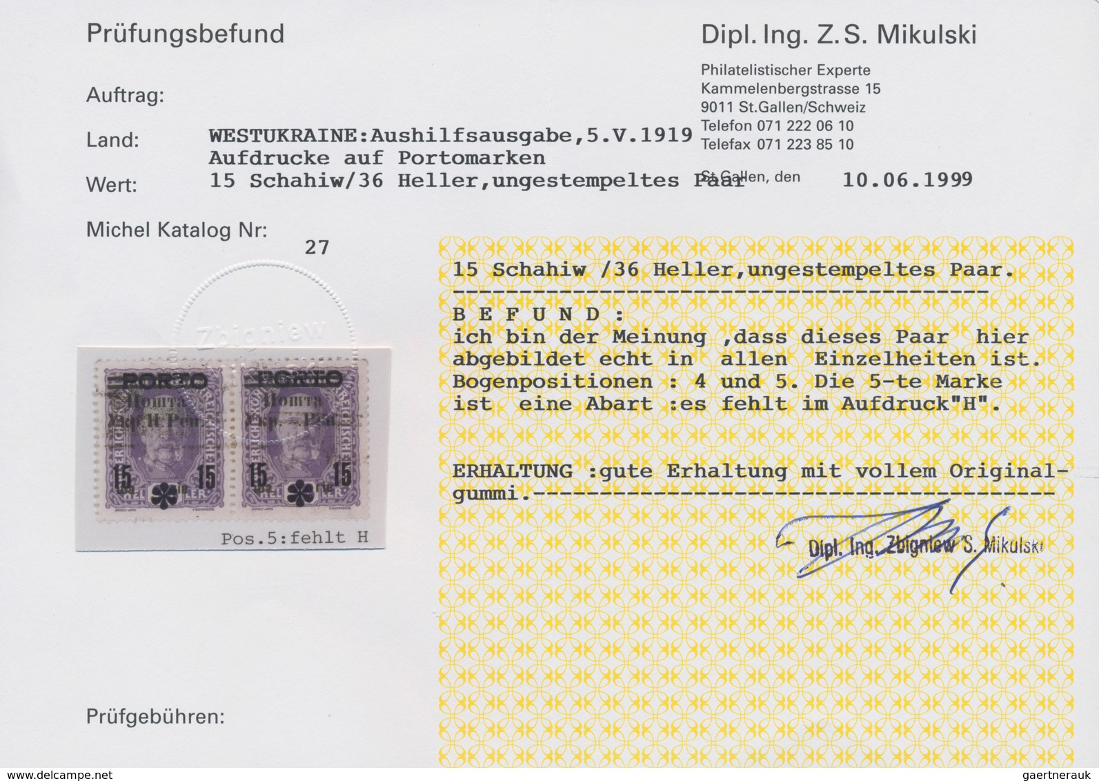 Westukraine: 1919, Portomarken Von Österreich 15 Schahiw Auf 36 Heller Im Waagerechten Paar Von Boge - Ukraine