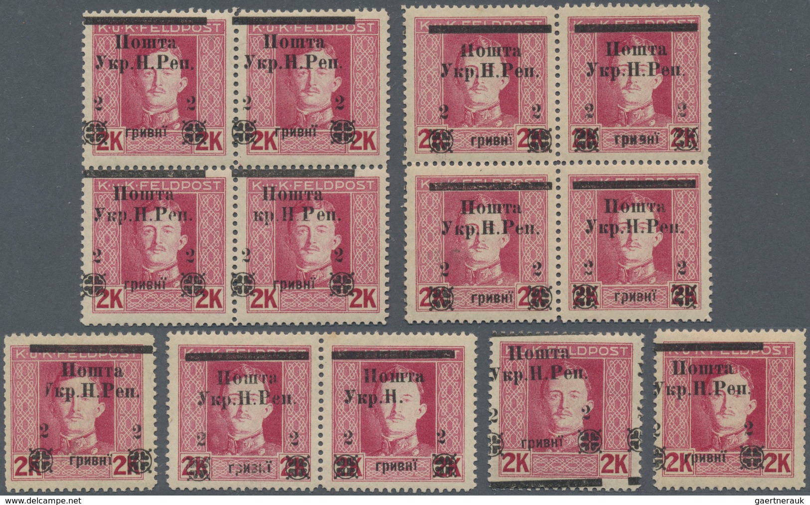 Westukraine: 1919, 3rd Stanislaus Issue 2 G On 2 Kr With Varieties: Surcharge Shifts, Offsets Etc, M - Oekraïne