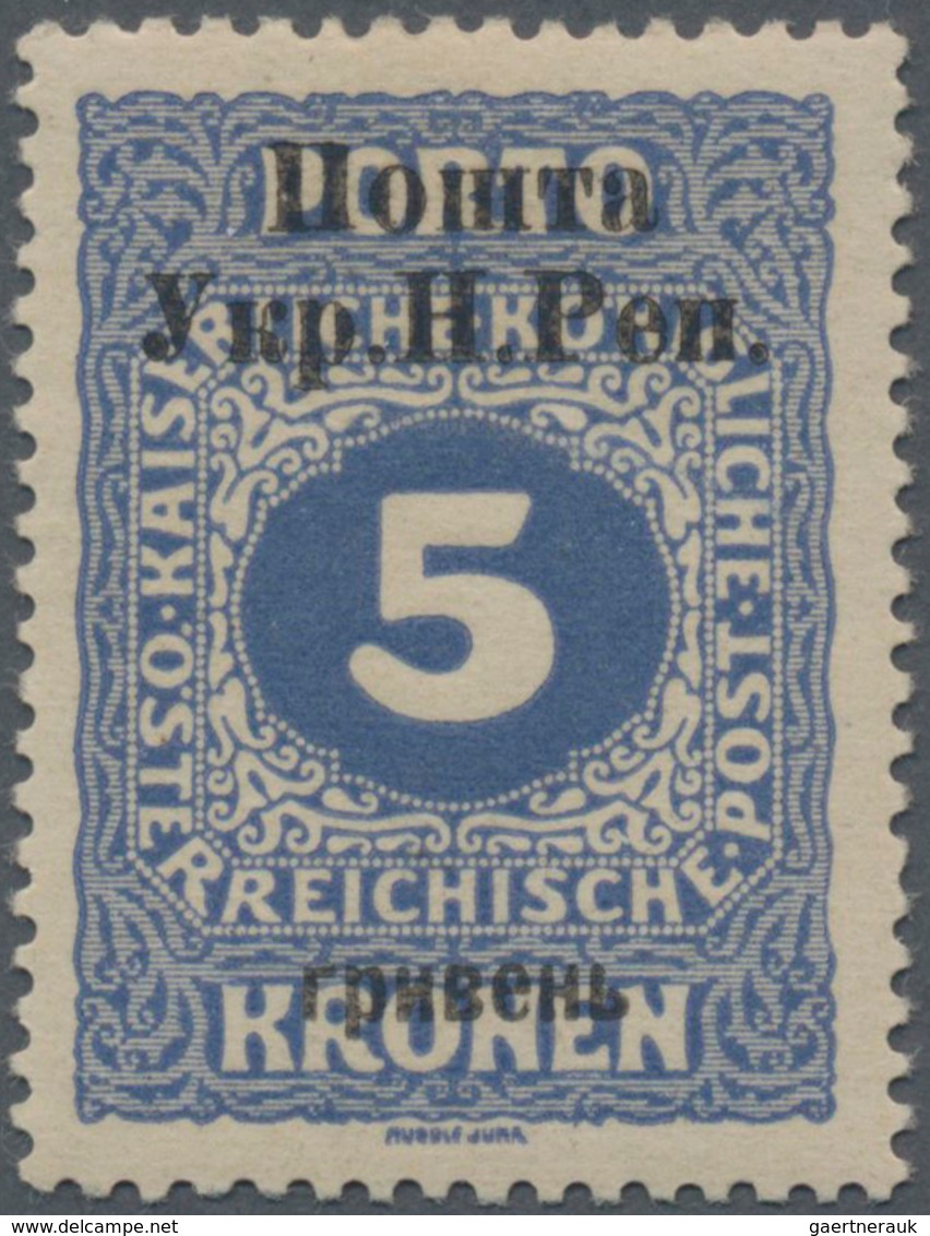 Westukraine: 1919, Overprint On 5 Kr. Ultramarine, Mint O.g., Very Rare Stamp Of Which Just 60 Copie - Ukraine