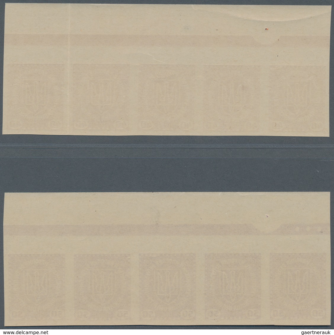 Westukraine: 1919/prepared for but unissued, 10 S.-3 Kr. complete imperforate set of 12 in top margi