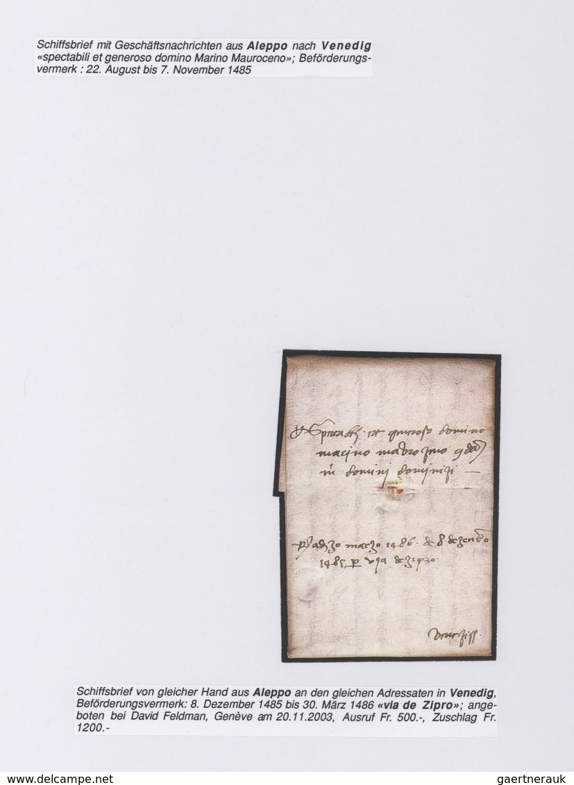 Zypern - Vorläufer: 1485, Folded Envelope From Aleppo To Venezia Viy Cypro Ms. "spectabili Et Genero - Andere & Zonder Classificatie