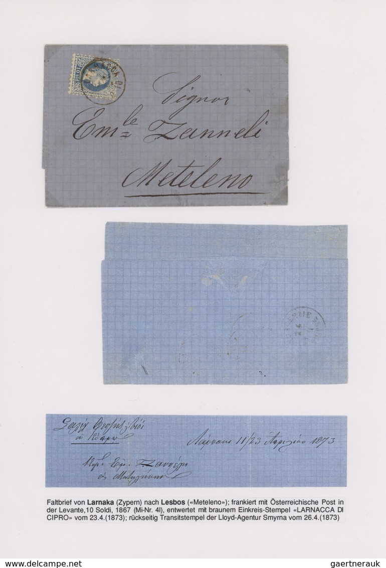 Zypern - Vorläufer: 1867, Entire Letter To Metelino Bearing 1867 10 Sld. Blue Tied By Fine "Larnacca - Andere & Zonder Classificatie