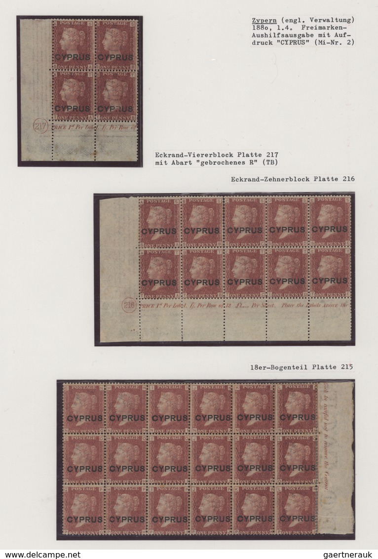 Zypern: 1880, 1d Red, Plate 215, Block Of 18 From Right Sheet Margin; 1d Red, Plate 216, Block Of 10 - Other & Unclassified