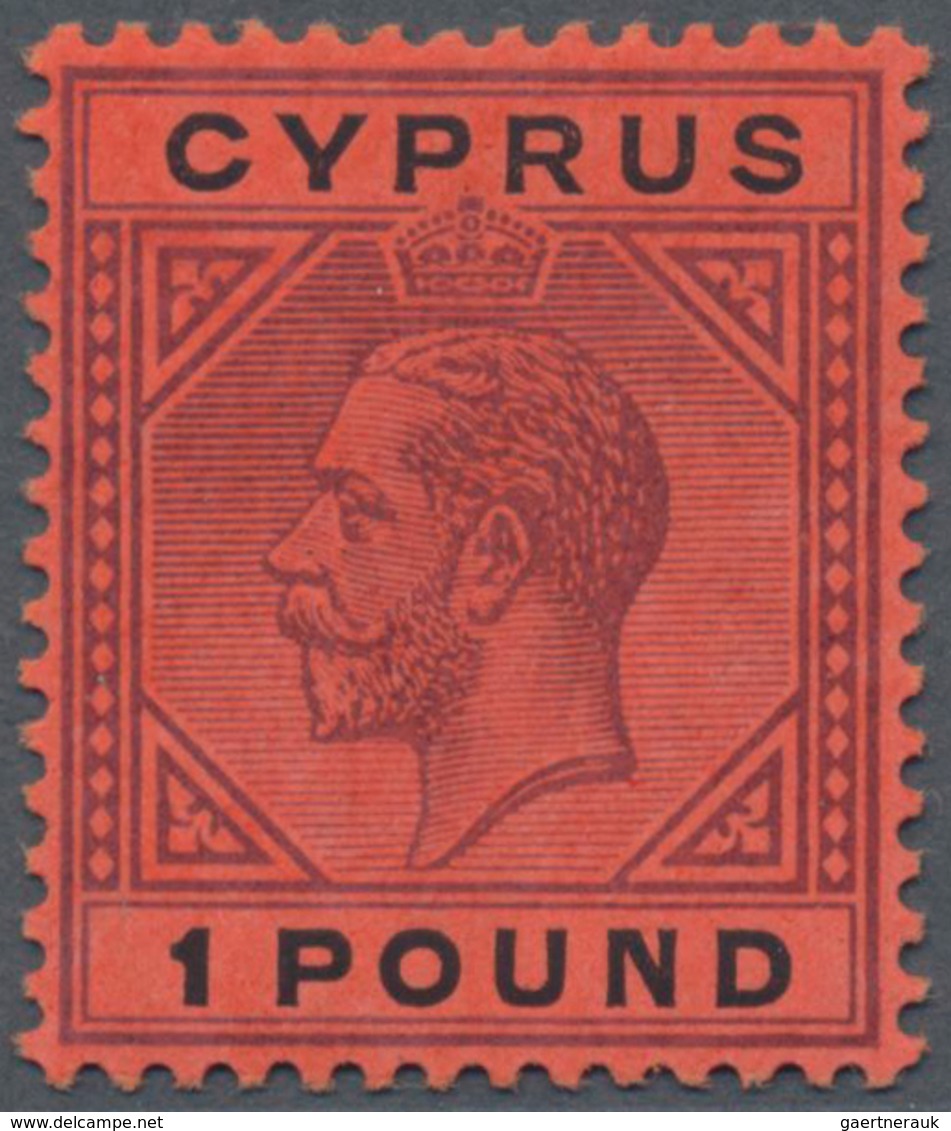 Zypern: 1921-23, 1 Pound Purple And Black On Red, Mint Never Hinged, Very Fine And Fresh, Well Cente - Other & Unclassified