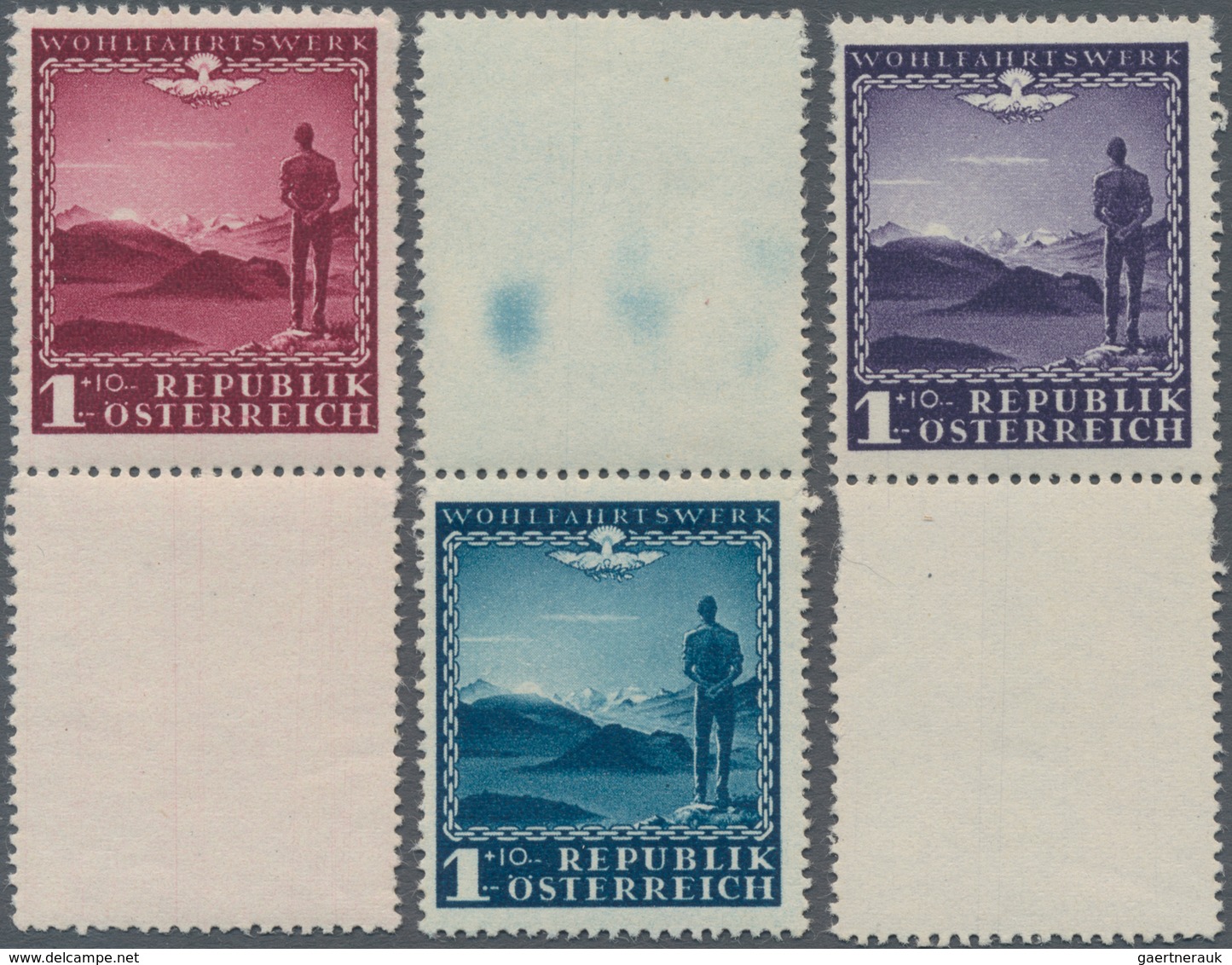Österreich: 1945, 1 (RM) + 10 (RM) 'Heimkehrer', Drei Verschiedene Probedrucke In Den Farben Blau, V - Gebruikt