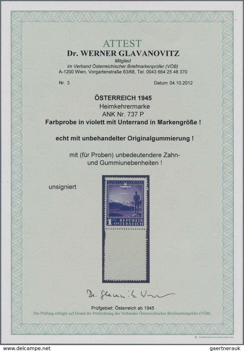 Österreich: 1945, 1 (RM) + 10 (RM) 'Heimkehrer', Drei Verschiedene Probedrucke In Den Farben Blau, V - Used Stamps