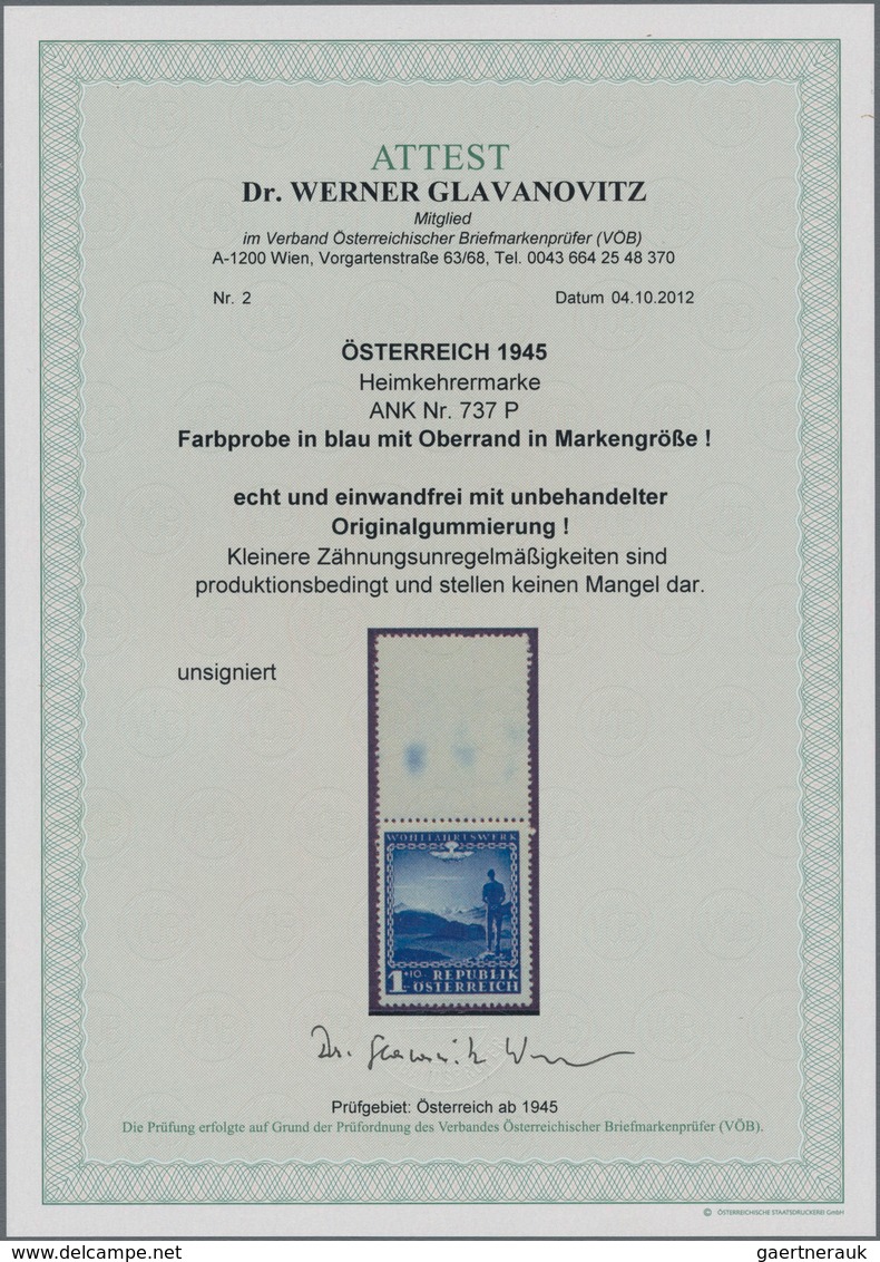 Österreich: 1945, 1 (RM) + 10 (RM) 'Heimkehrer', Drei Verschiedene Probedrucke In Den Farben Blau, V - Used Stamps