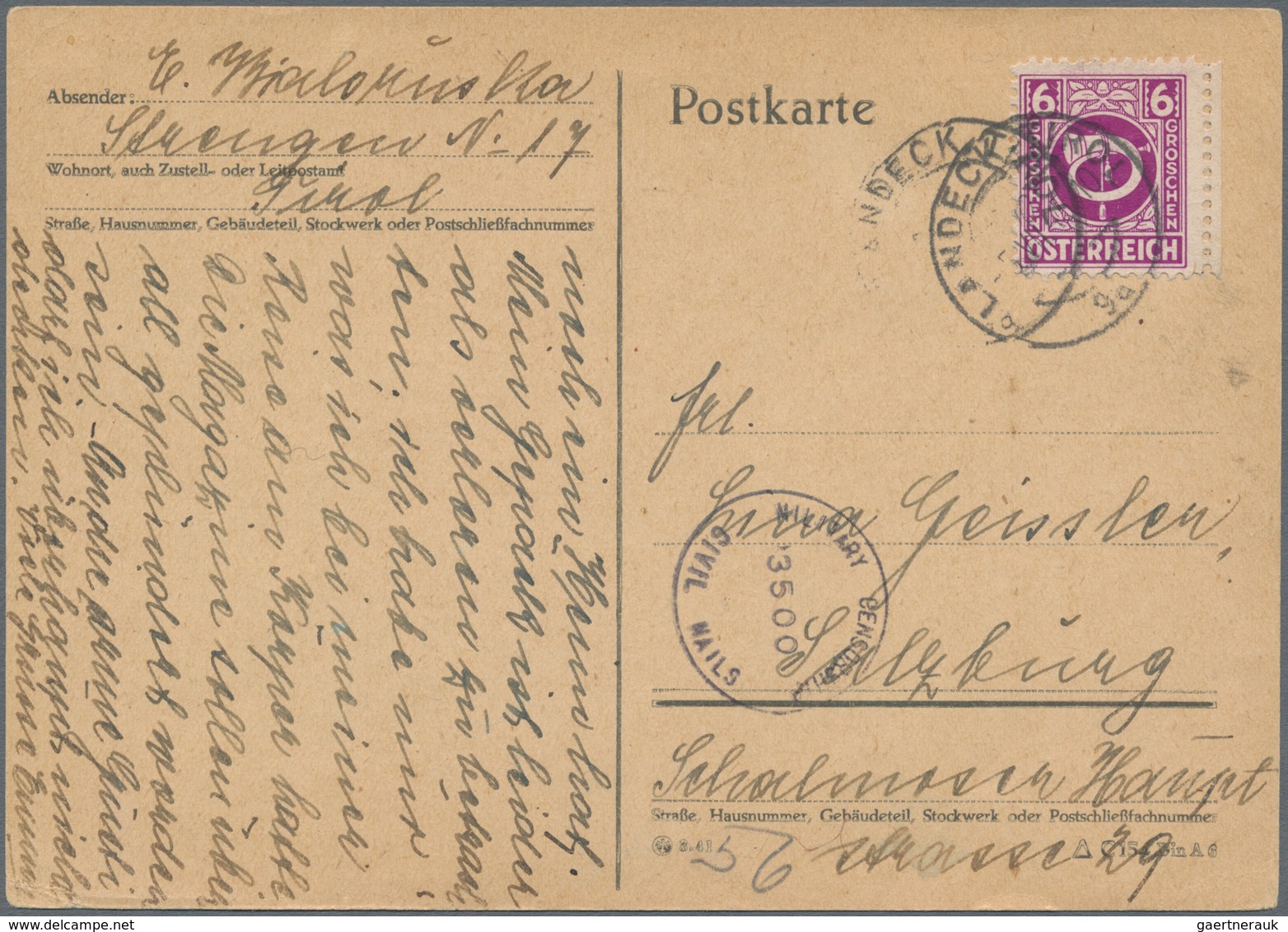 Österreich: 1945, US-AMERIKANISCHE BESETZUNG VON TIROL: 6 Pf Lilapurpur 'Posthorn' Auf Postkarte Von - Gebruikt