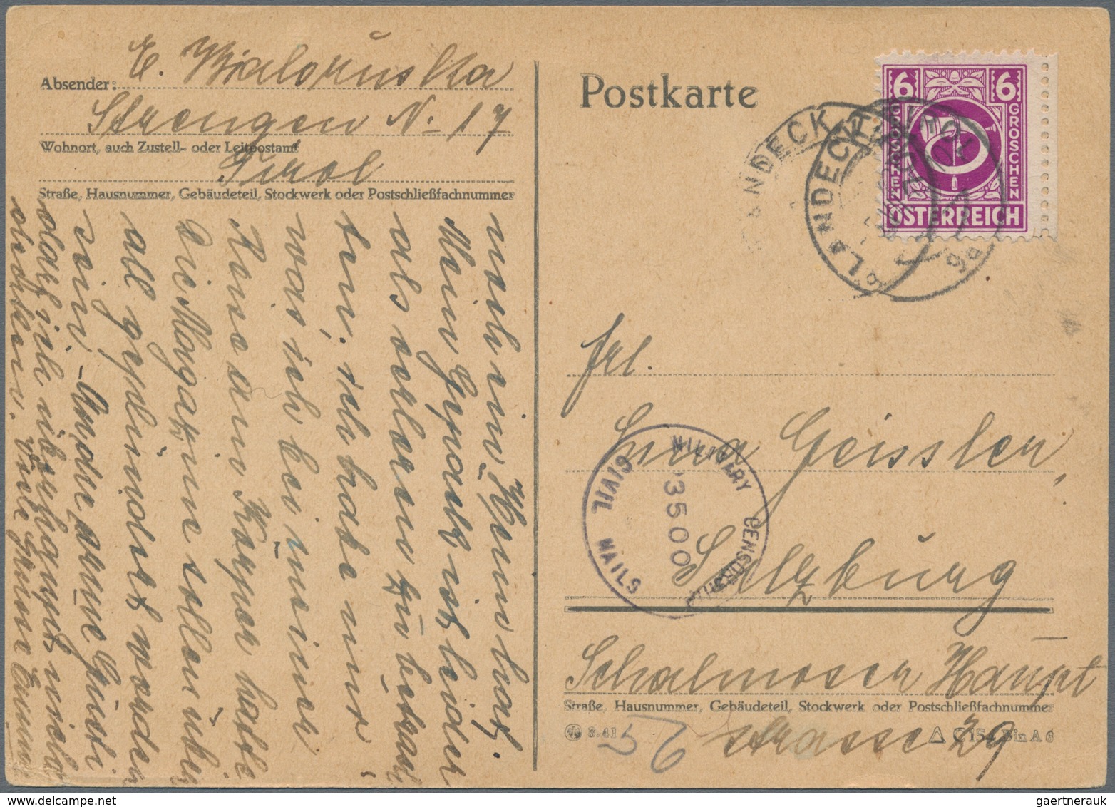 Österreich: 1945, US-AMERIKANISCHE BESETZUNG VON TIROL: 6 Pf Lilapurpur 'Posthorn' Auf Postkarte Von - Used Stamps