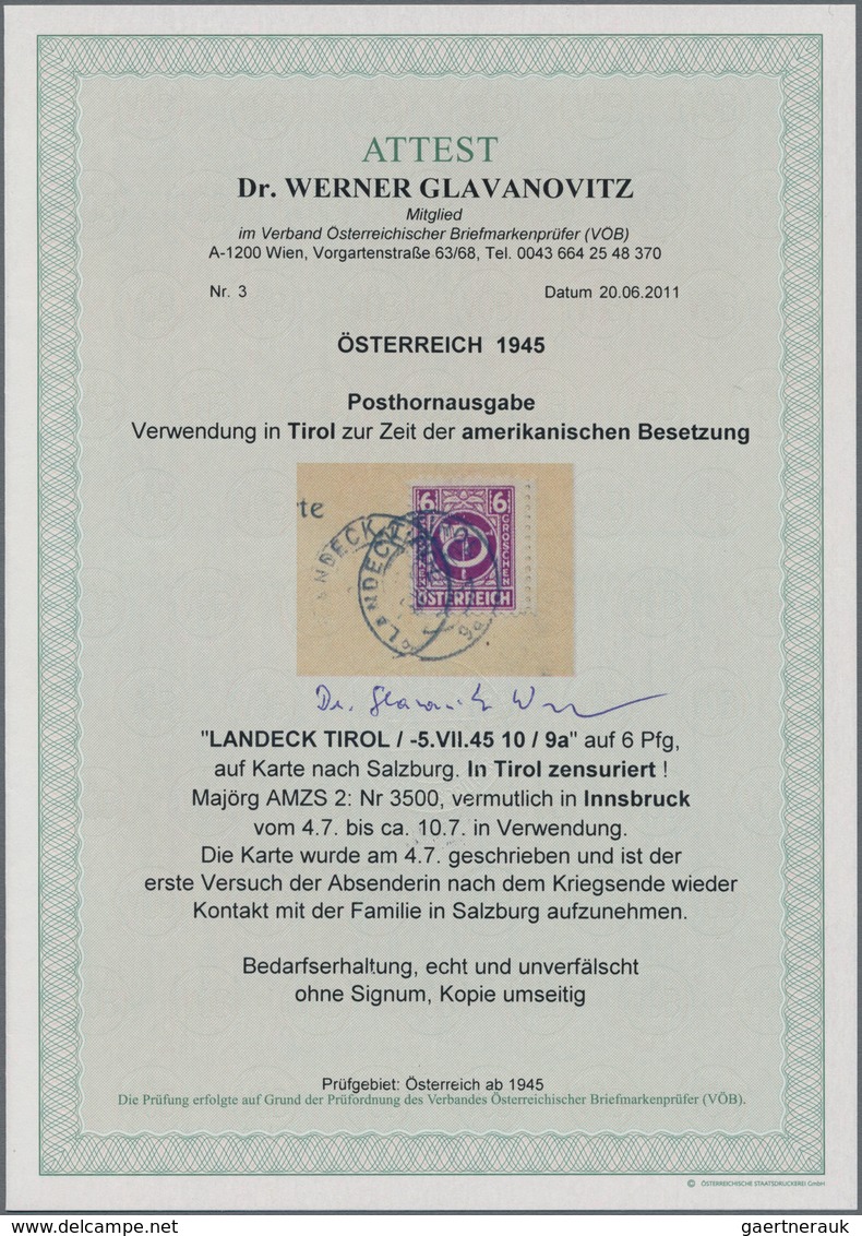 Österreich: 1945, US-AMERIKANISCHE BESETZUNG VON TIROL: 6 Pf Lilapurpur 'Posthorn' Auf Postkarte Von - Used Stamps