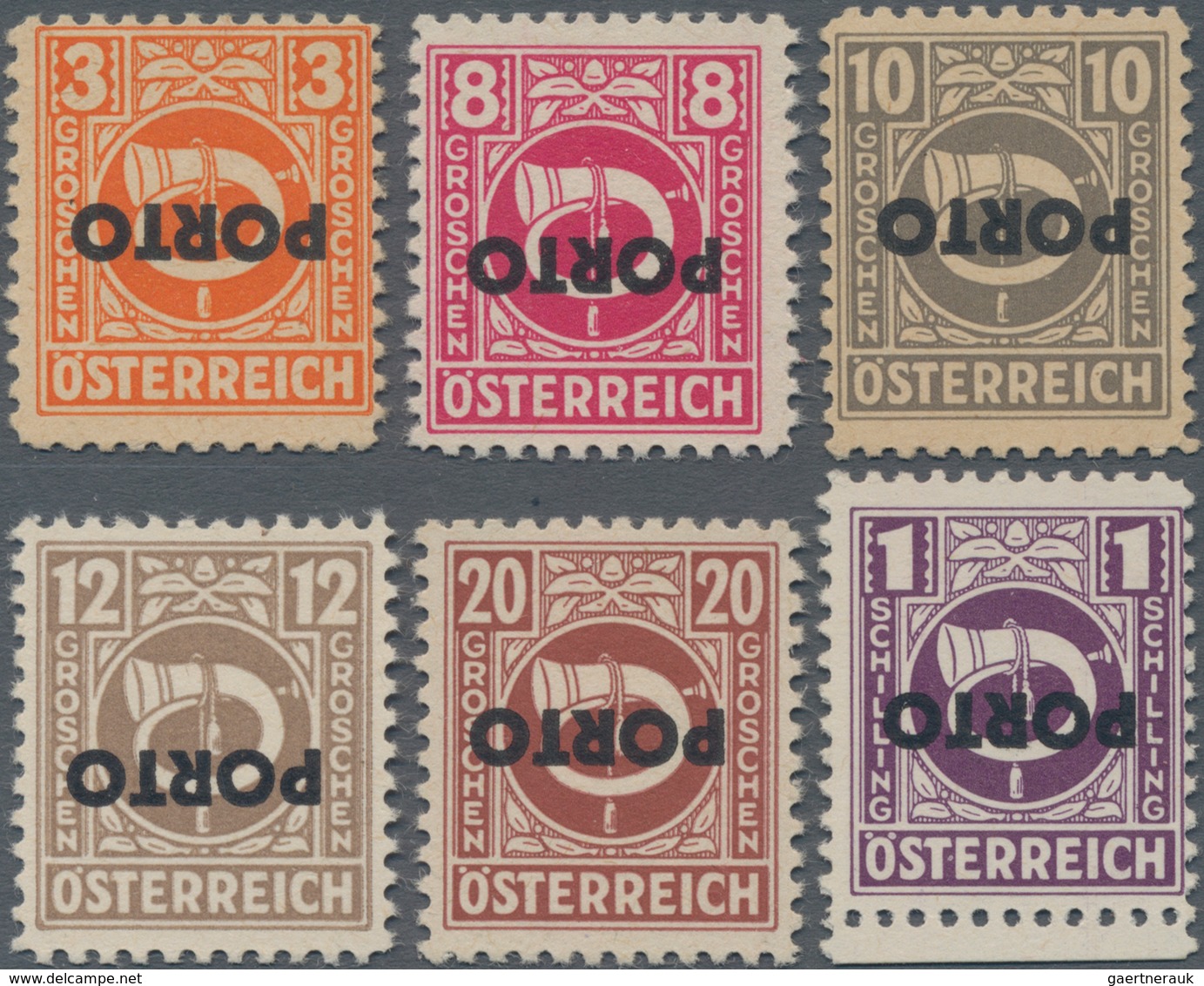 Österreich - Portomarken: 1946, 3 G, 8 G, 10 G, 12 G, 20 G Und 1 S 'Posthorn', Sechs Versch. Werte M - Portomarken