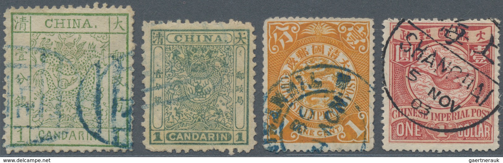 China: 1882/1902, Large Dragon Wide Margin 1 Ca. Light Green, Canc. Blue Seal Peking, Also Three Lat - 1912-1949 República
