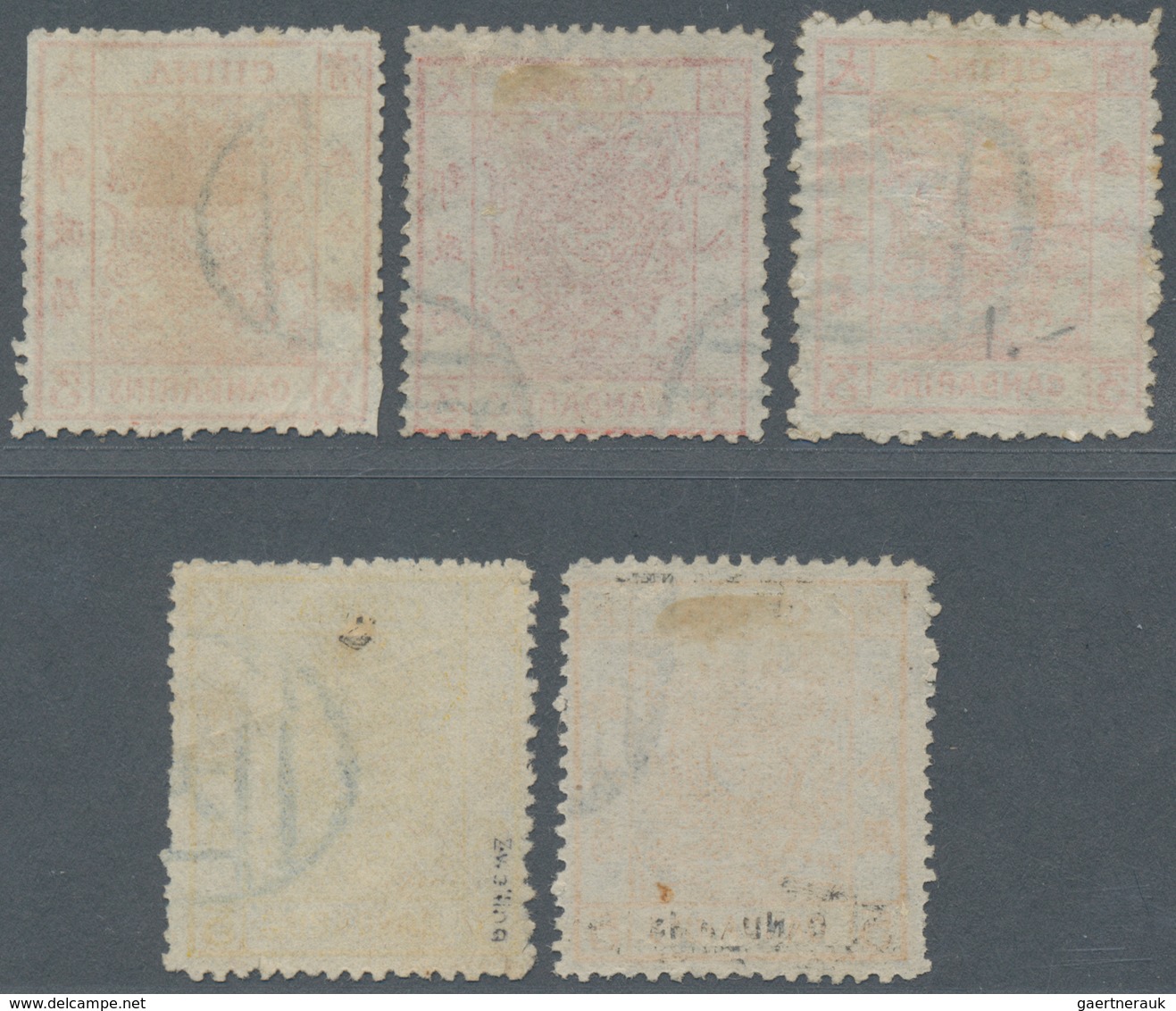 China: 1878/83, Large Dragon 3 Ca. (3, One Part Scissor Cut) Resp. 5 Ca. (2) All Used By Blue Or Bla - 1912-1949 République