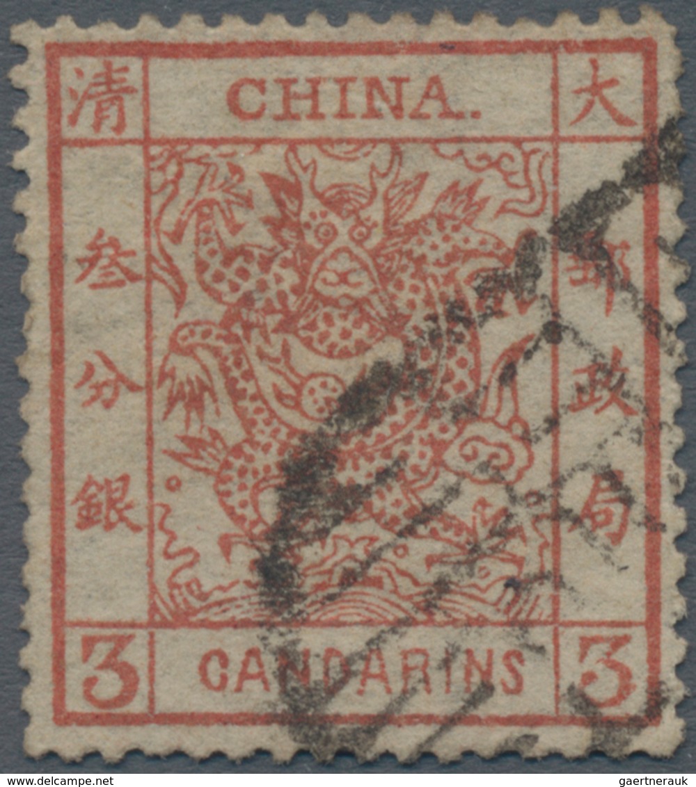 China: 1878, Large Dragon Thin Paper 3 Ca. Dark Red, Used Large Intaglio Seal Of Tientsin (Michel Ca - 1912-1949 République