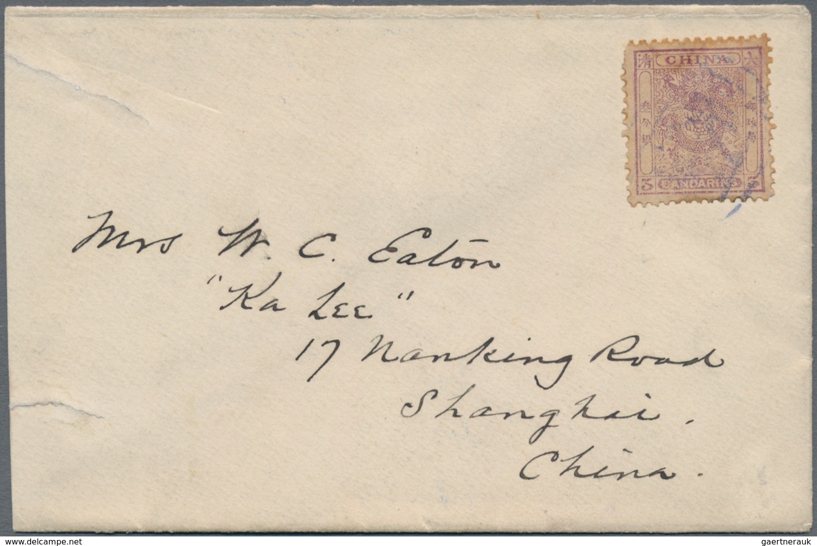 China: 1888, Small Dragon 3 Ca. Tied Light Blue Seal "Tientsin" To Small Cover (faults/two Tears) To - 1912-1949 República