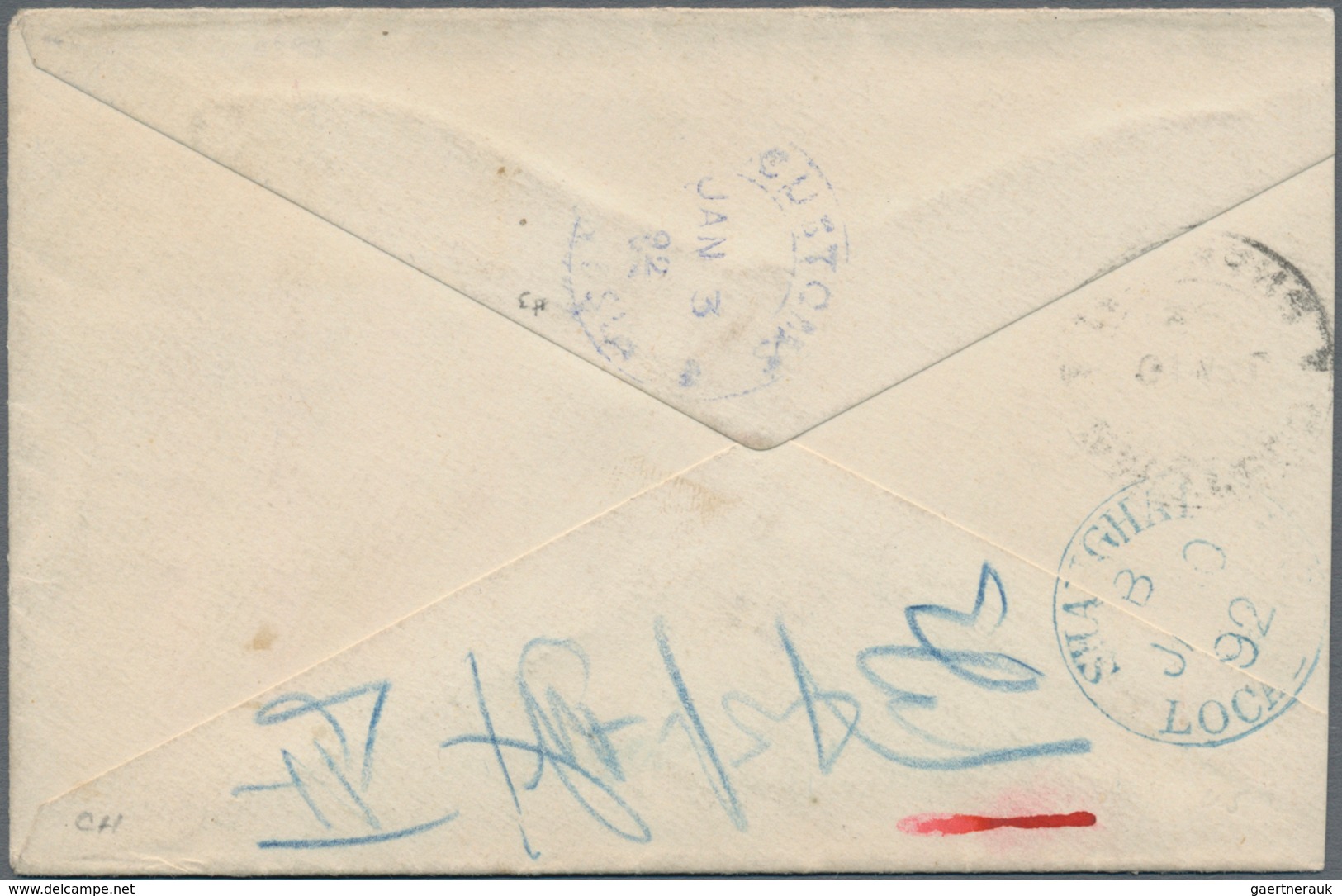 China: 1888, Small Dragon 3 Ca. Tied Light Blue Seal "Tientsin" To Small Cover (faults/two Tears) To - 1912-1949 República