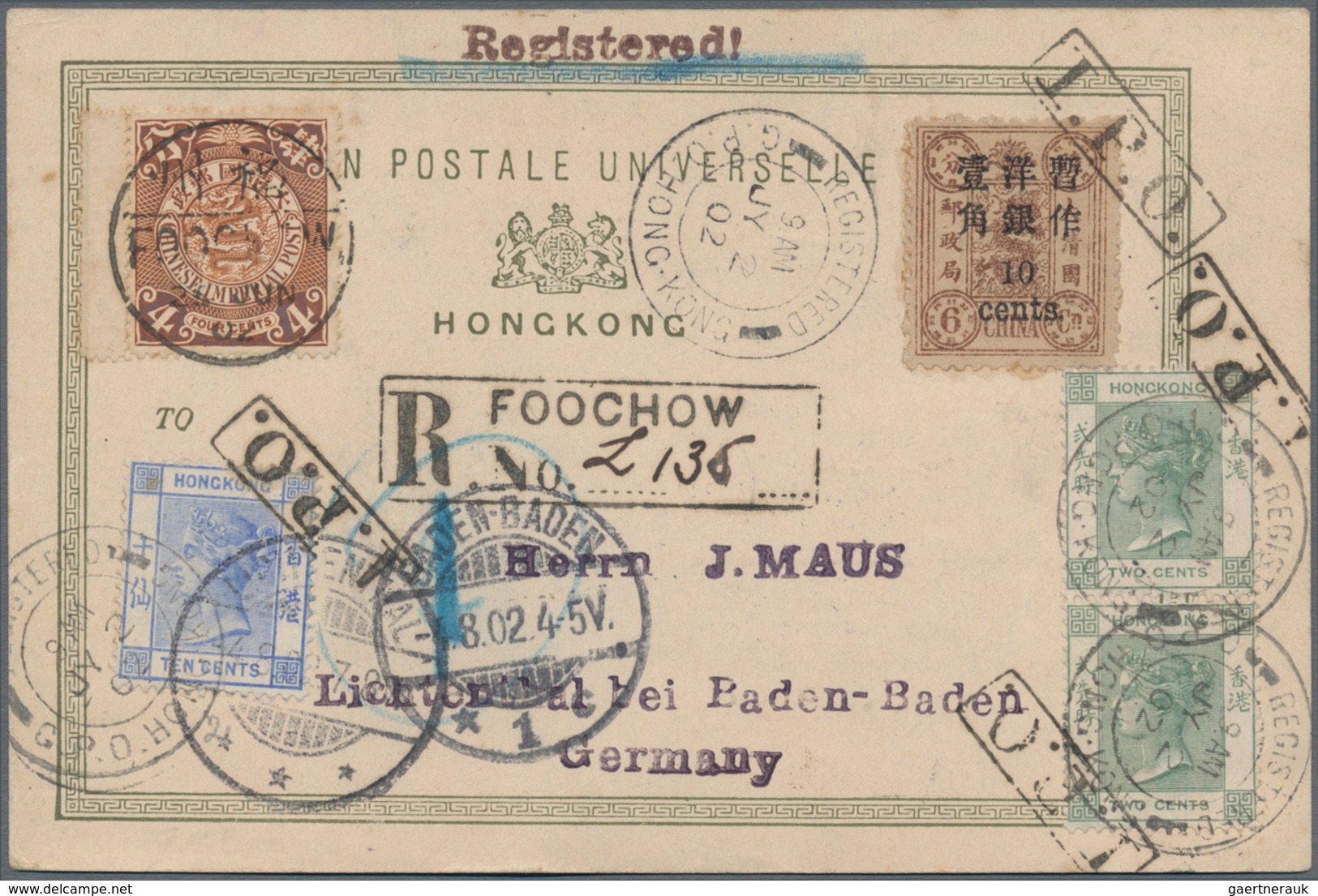 China: 1897, Small Figures 10 C./6 Ca. With Coiling Dragon 4 C. Tied Bisected Bilingual "FOOCHOW 25 - 1912-1949 República