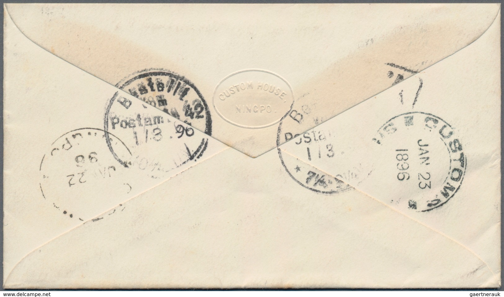 China: 1896, "CUSTOMS NINGPO JAN 22 96" On Reverse On Small Cover With Oval Emboss "CUSTOM HOUSE / N - 1912-1949 Republiek