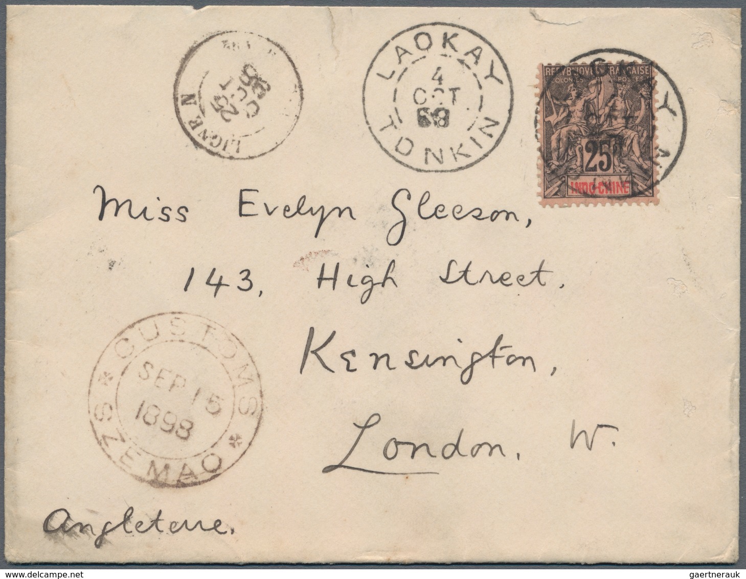 China: 1897, "CUSTOMS SZEMAO SEP 15 1898" In Brown On Cover Via "CUSTOMS MENGTSZ SEP 26 1898" In Com - 1912-1949 Republic