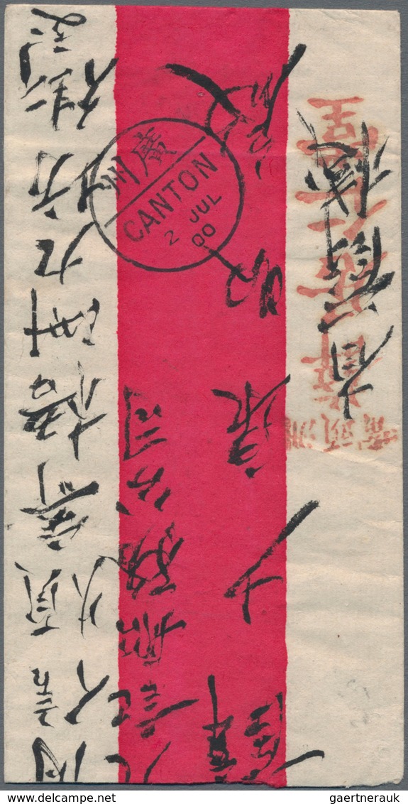 China: 1898, Coiling Dragon 2 C. Red Tied Bisected Bilingual "CANTON 2 JUL 00" To Reverse Of Redband - 1912-1949 República