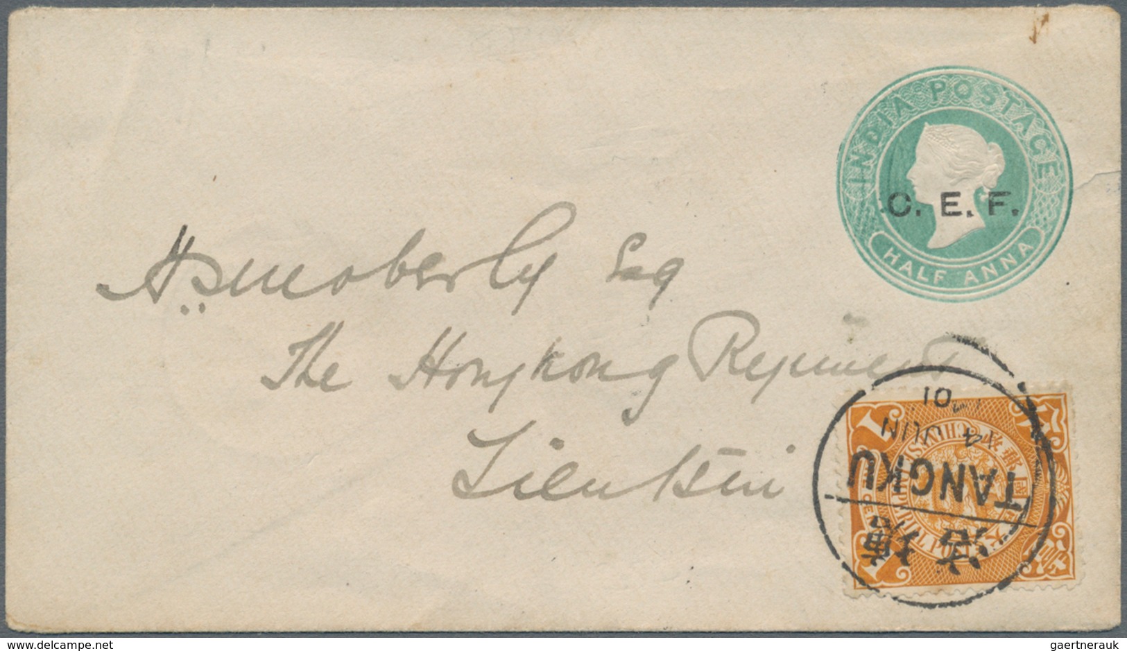 China: 1901, China Expeditionary Force: C.E.F. Ovpt. Envelope QV 1/2 A. Upgraded With Chinese Imperi - 1912-1949 République