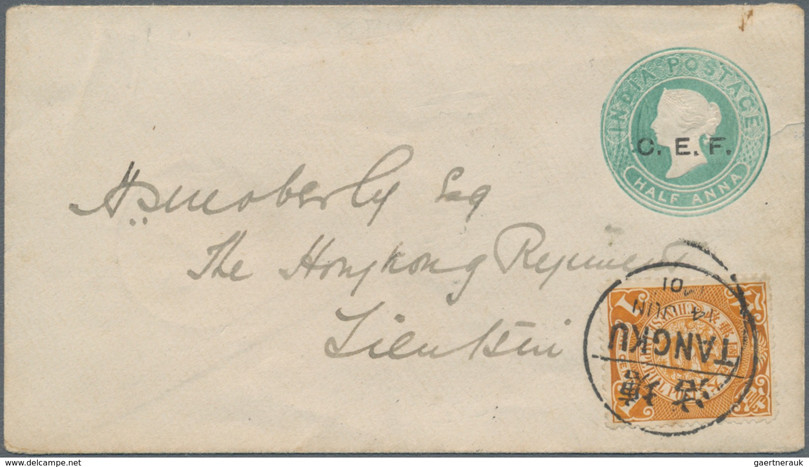 China: 1901, China Expeditionary Force: C.E.F. Ovpt. Envelope QV 1/2 A. Upgraded With Chinese Imperi - 1912-1949 Republic