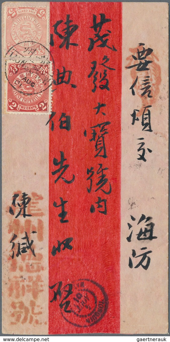 China: 1898, Coiling Dragon 1 C. (3), 2 C. (4), 5 C. Tied Bisected Bilingual „LUNGCHOW 1 AUG 01“ To - 1912-1949 République