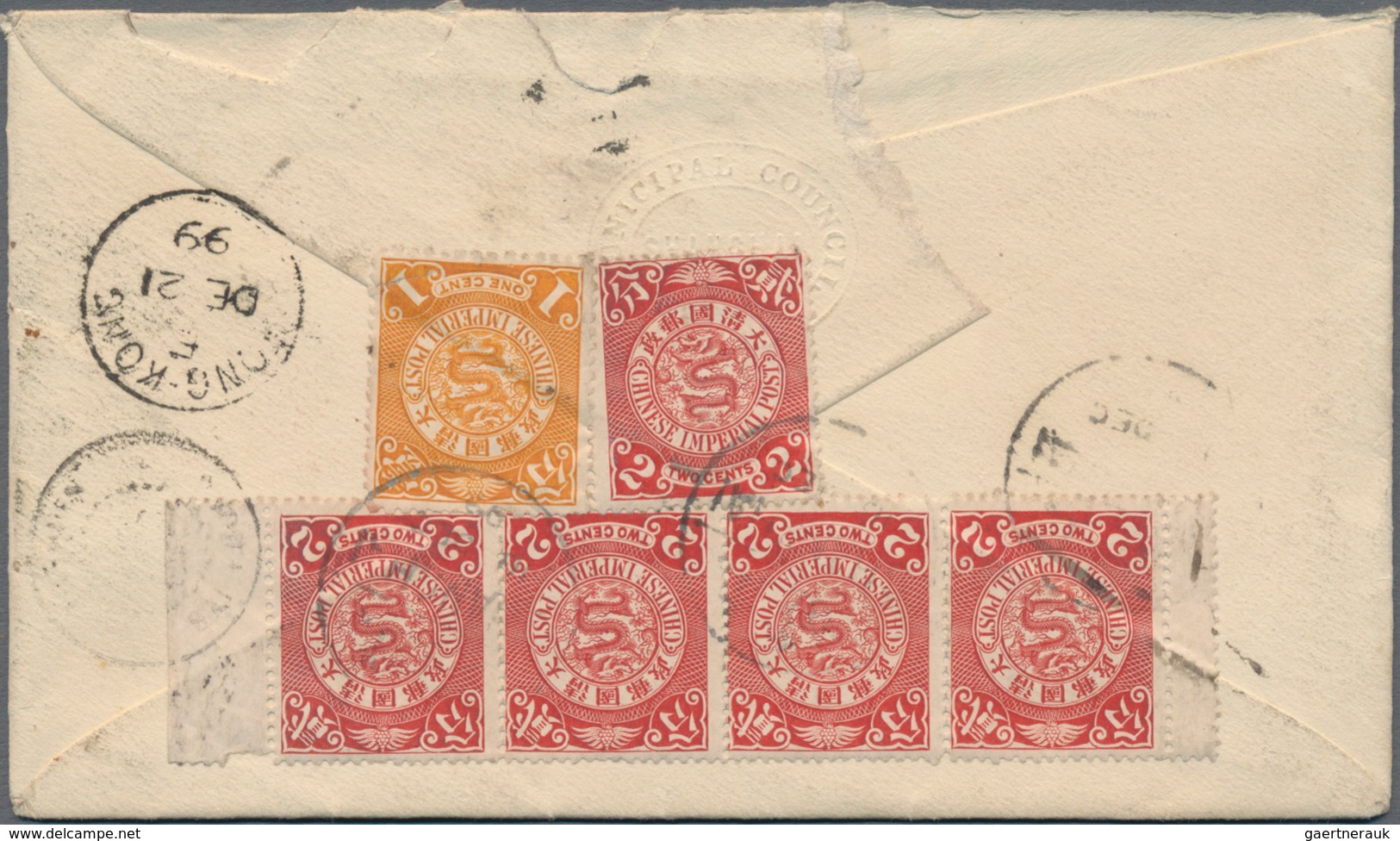 China: 1898, Coiling Dragon 1 C., 2 C. (5 Inc. Horizontal Interpanneau Strip-4), 4 C., 5 C. Rose Tie - 1912-1949 République