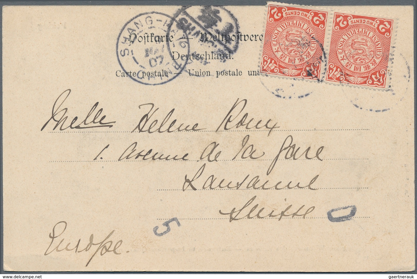 China: 1902/09, Coiling Dragons On Ppc (5) From Shanghai (4) Or Peking (1) To Austria, France Or Ger - 1912-1949 Republic