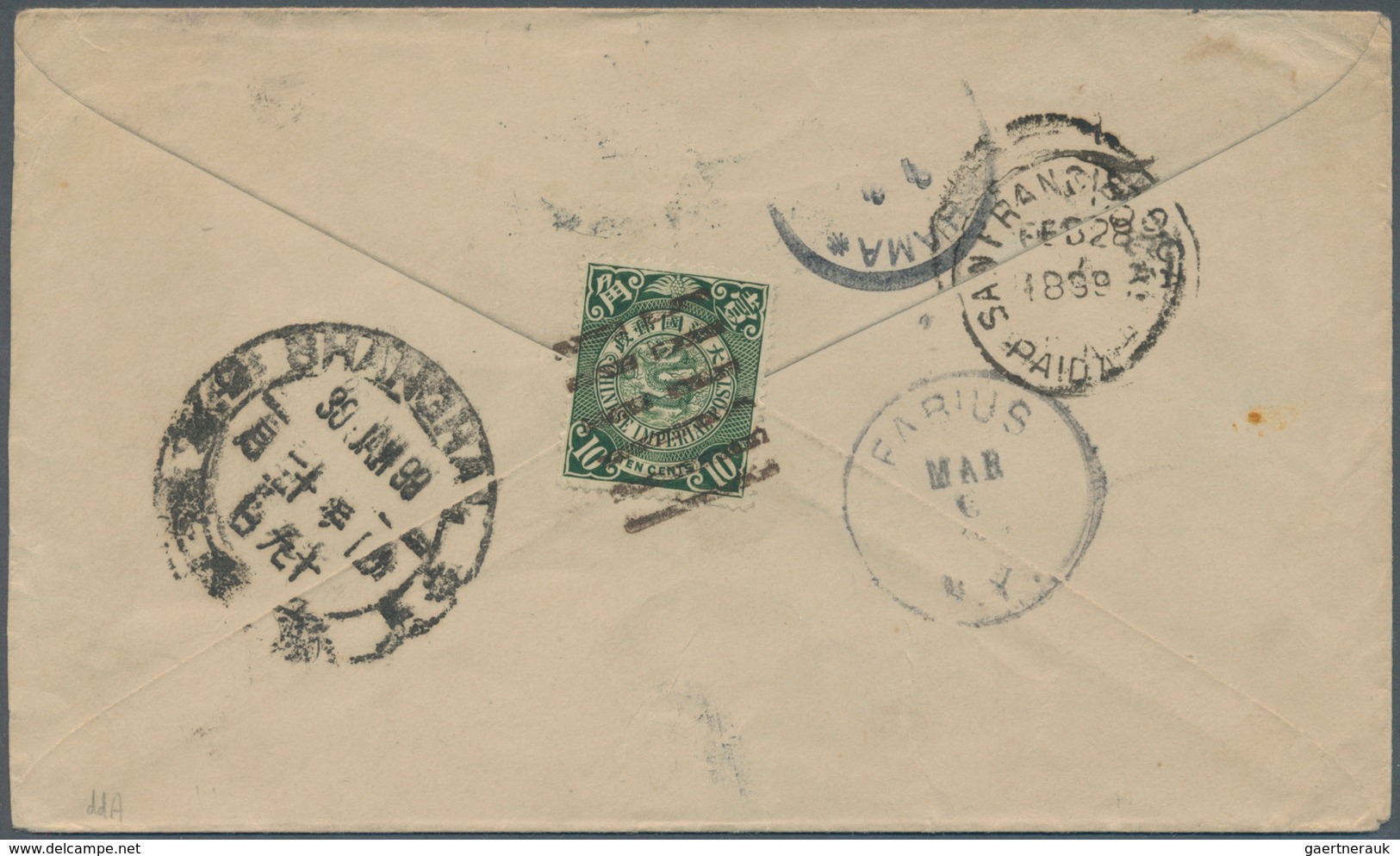 China: 1899. Envelope Addressed To New York Bearing Chinese Imperial Post SG 113, 10c Green Tied By - 1912-1949 Republic