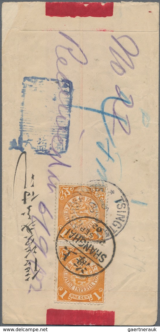 China: 1902, Coiling Dragon 1 C. (2) Tied "SHANGHAI 2 SEP 02" To Reverse Of Red Band Cover To I.M.C. - 1912-1949 República