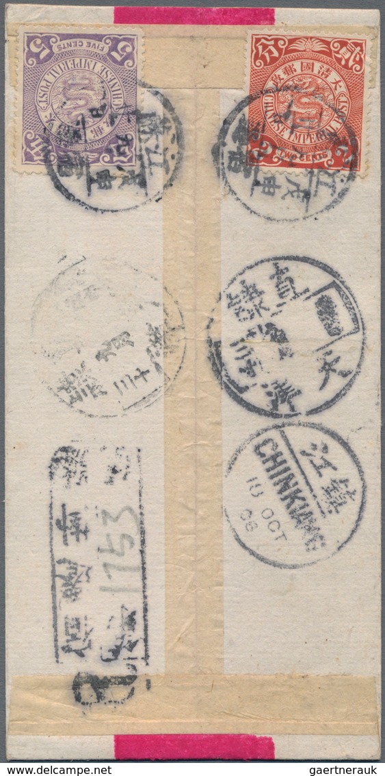 China: 1902/05, Coiling Dragon 2 C. Red, 5 C. Violet Tied Lunar Dater "Chekiang Sutsien -.9.21" To R - 1912-1949 República