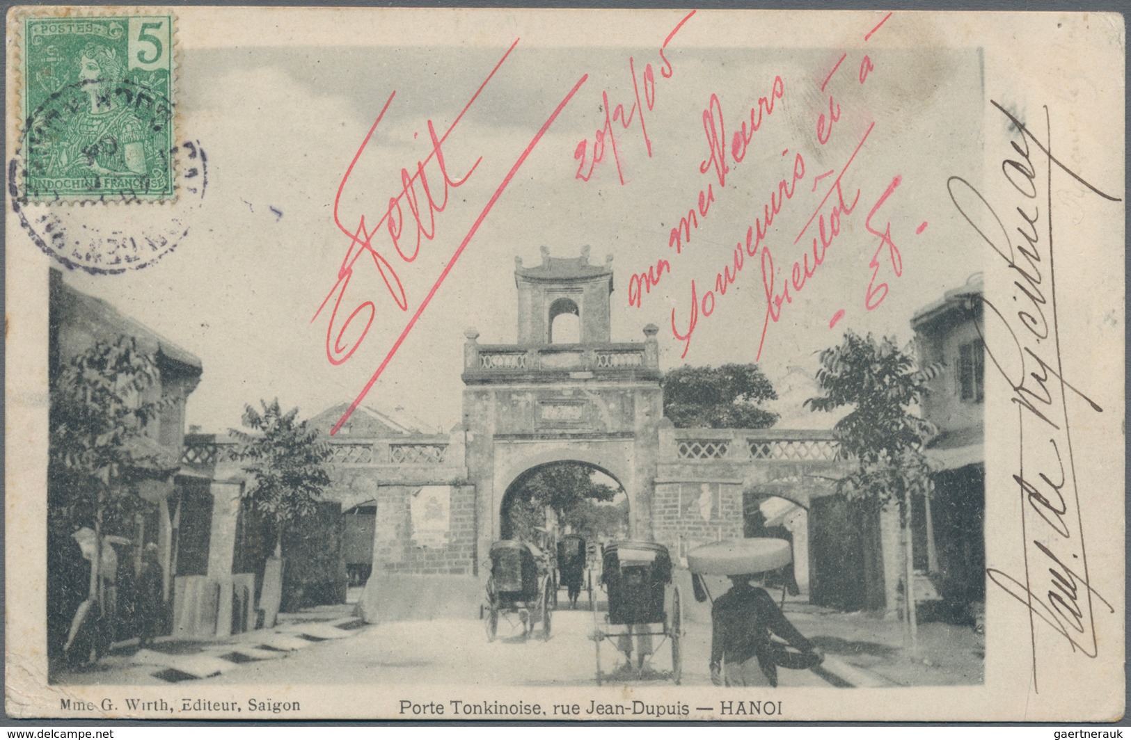China: 1904, Inbound From French Indochina And Fwd., 5 C. Green Applied To Viewsite Marked "SAIGON C - 1912-1949 République